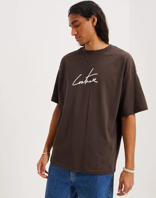 The Couture Club Puff Print Signature relaxed Fit T-Shirt - Brown TCCMAW22-88