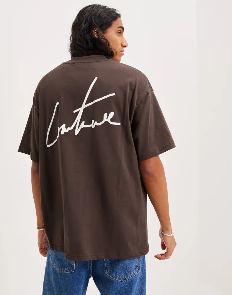 The Couture Club Puff Print Signature relaxed Fit T-Shirt - Brown TCCMAW22-88
