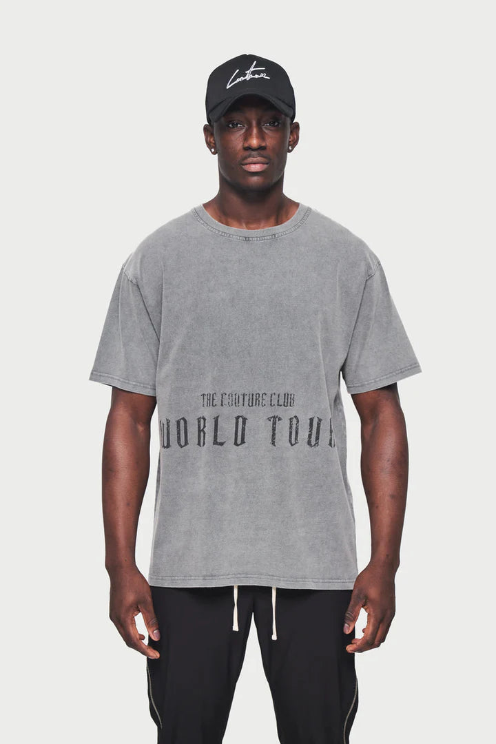 The Couture Club   Flaming Heart World Tour Graphic T-Shirt - ACIDWASH