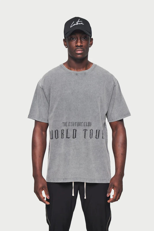 The Couture Club   Flaming Heart World Tour Graphic T-Shirt - ACIDWASH