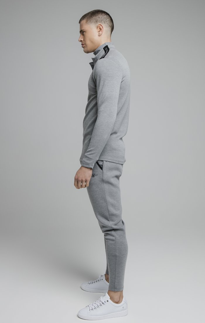 SikSilk L/S Quarter Zip Sport Top - Grey Marl SS-18737