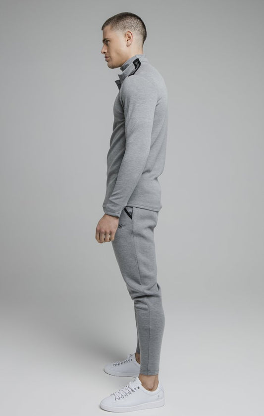 SikSilk L/S Quarter Zip Sport Top - Grey Marl SS-18737