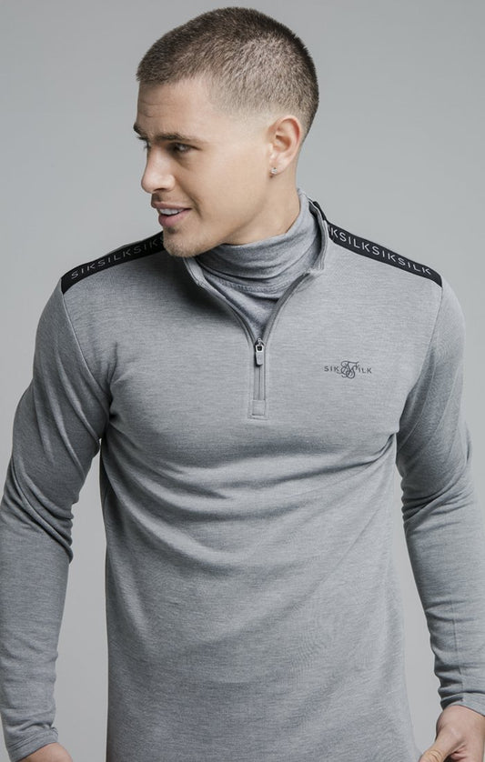 SikSilk L/S Quarter Zip Sport Top - Grey Marl SS-18737