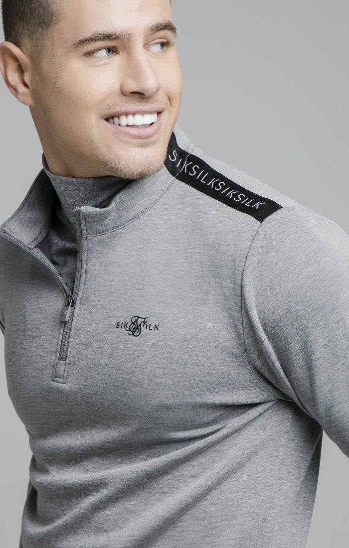 SikSilk L/S Quarter Zip Sport Top - Grey Marl SS-18737