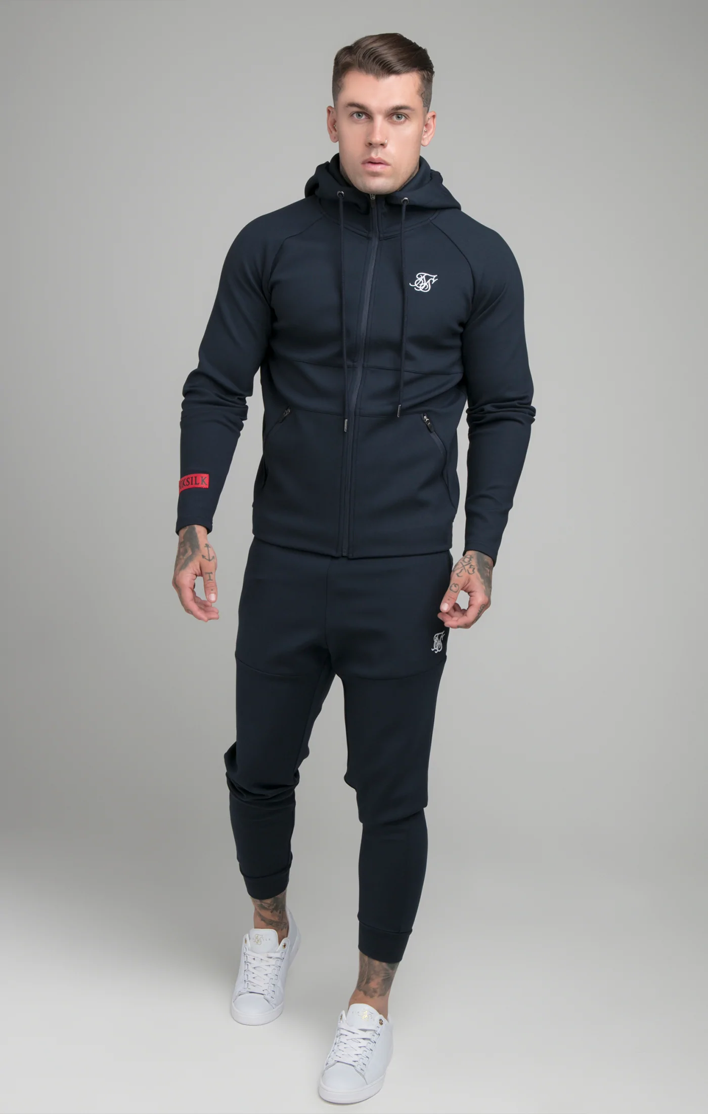 SikSilk Navy Exhibit Zip Through Hoodie SS-18814