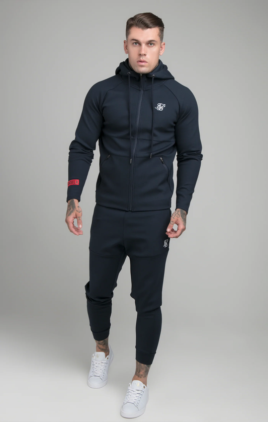 SikSilk Navy Exhibit Zip Through Hoodie SS-18814
