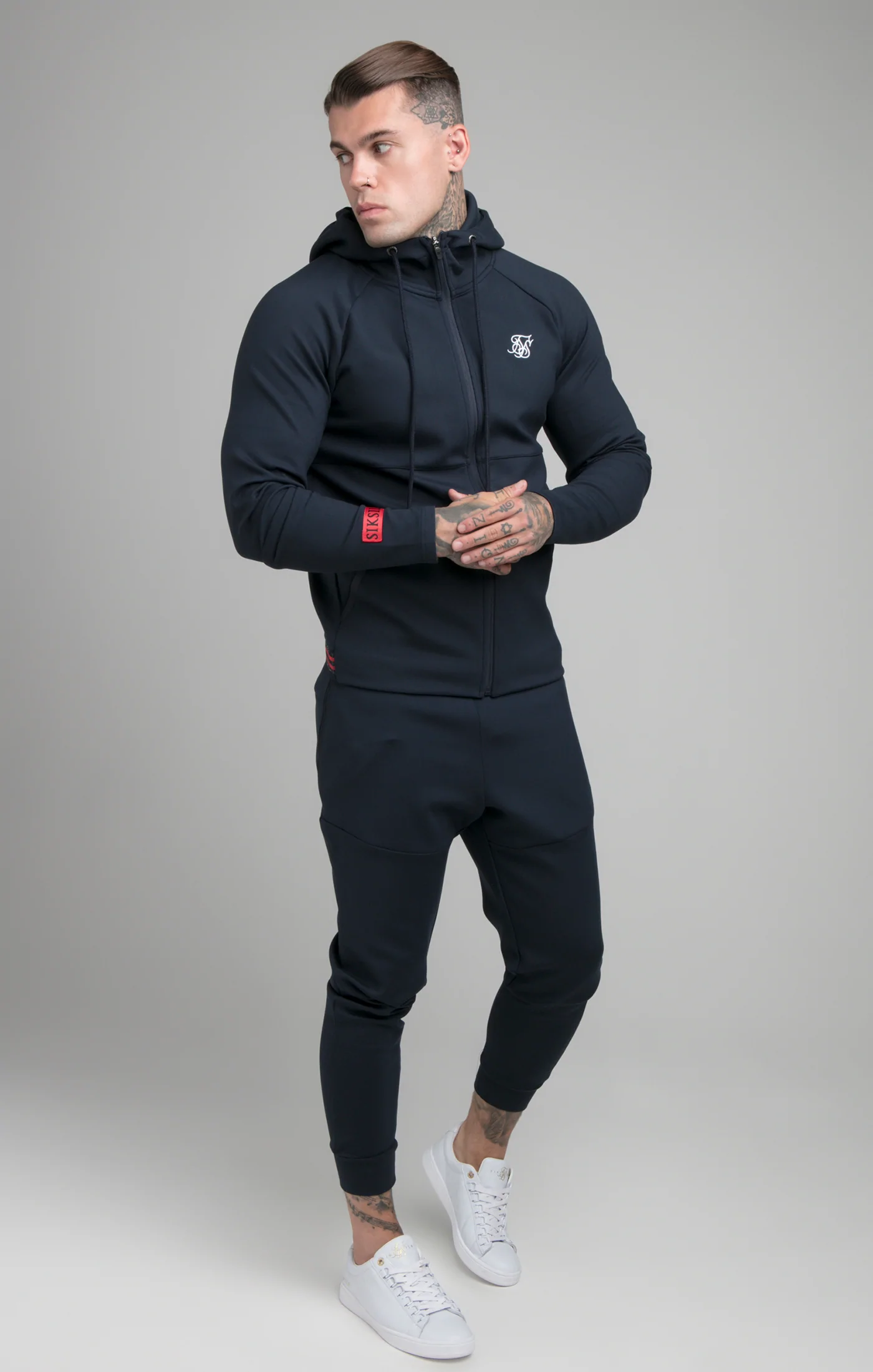 SikSilk Navy Exhibit Zip Through Hoodie SS-18814