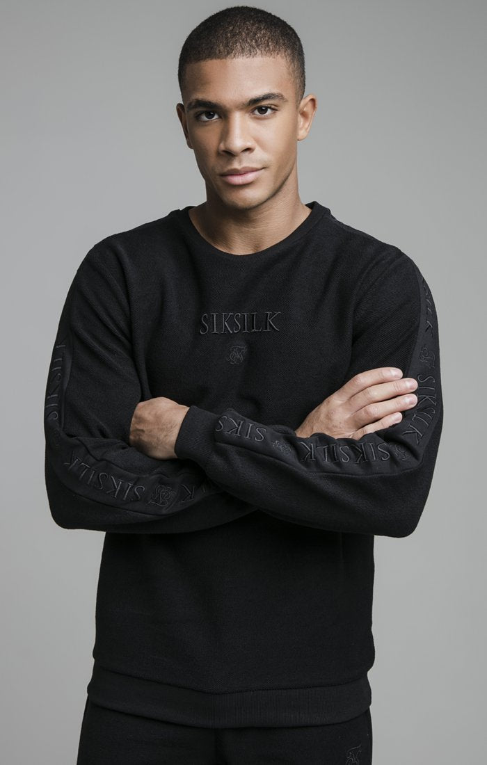 SikSilk L/S Loop Back Embroidered Sweater - Black