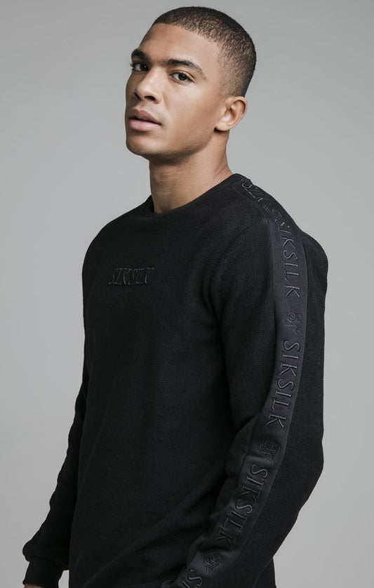 SikSilk L/S Loop Back Embroidered Sweater - Black