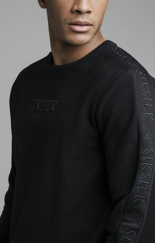SikSilk L/S Loop Back Embroidered Sweater - Black