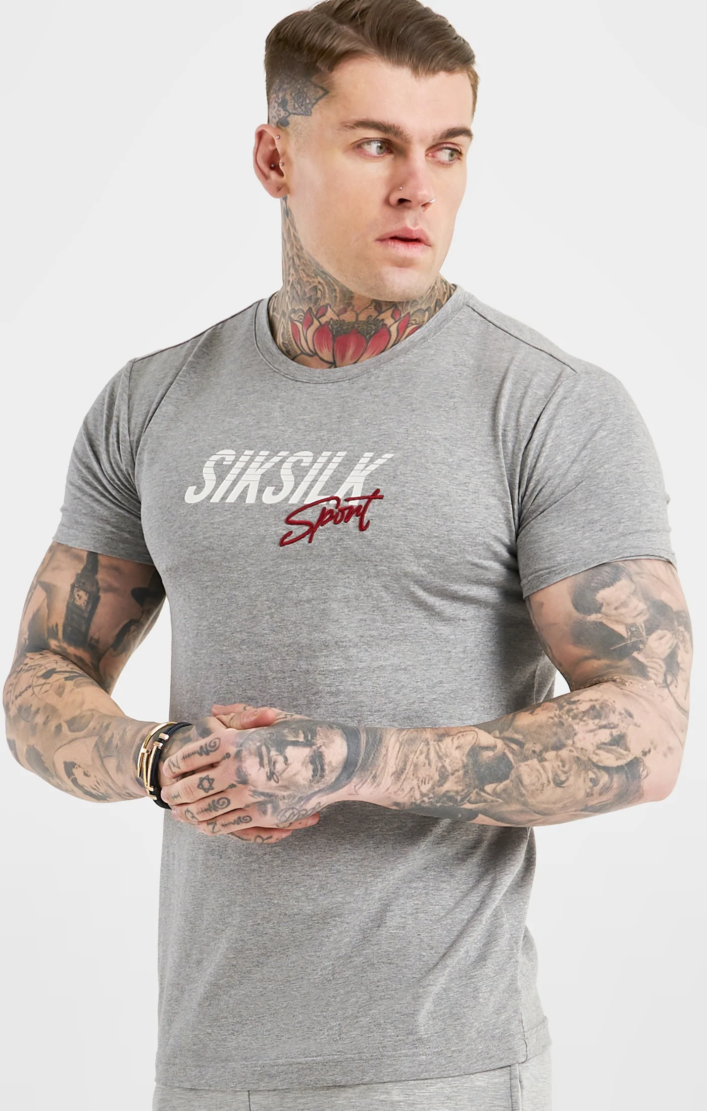 SikSilk Grey Marl Sports Muscle Fit T-Shirt SS-20113