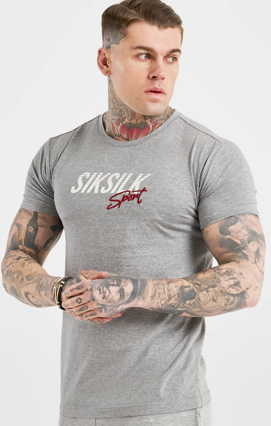 SikSilk Grey Marl Sports Muscle Fit T-Shirt SS-20113