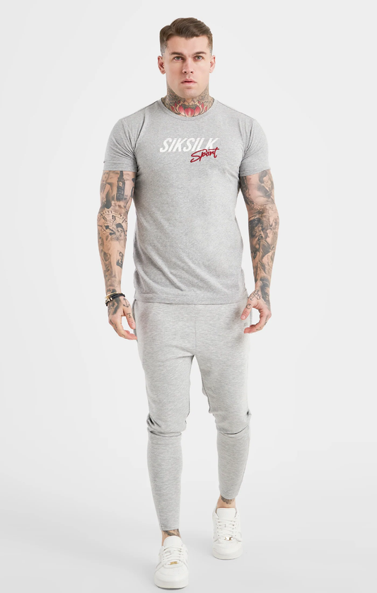 SikSilk Grey Marl Sports Muscle Fit T-Shirt SS-20113