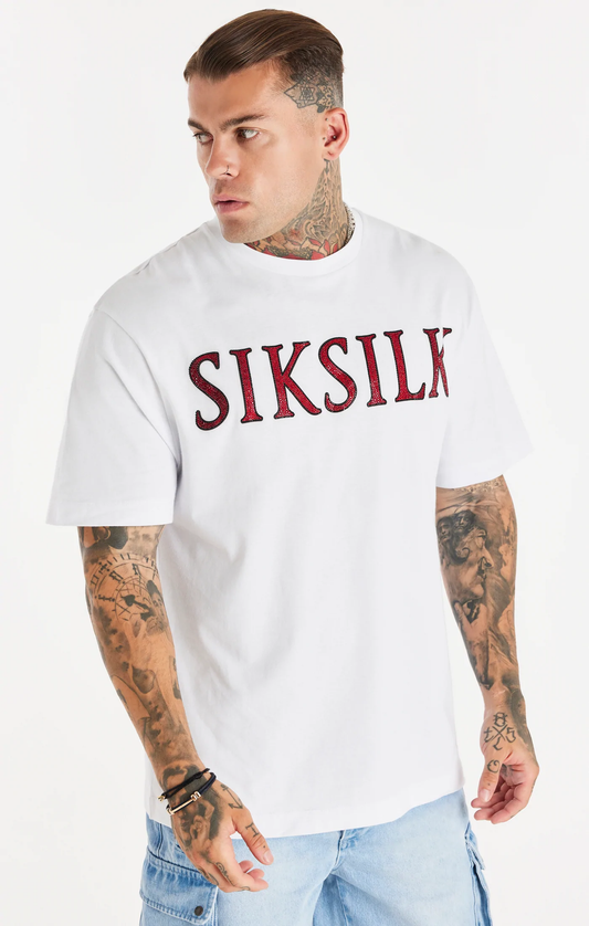 SikSilk White Rhinestone Oversized T-Shirt SS-20894