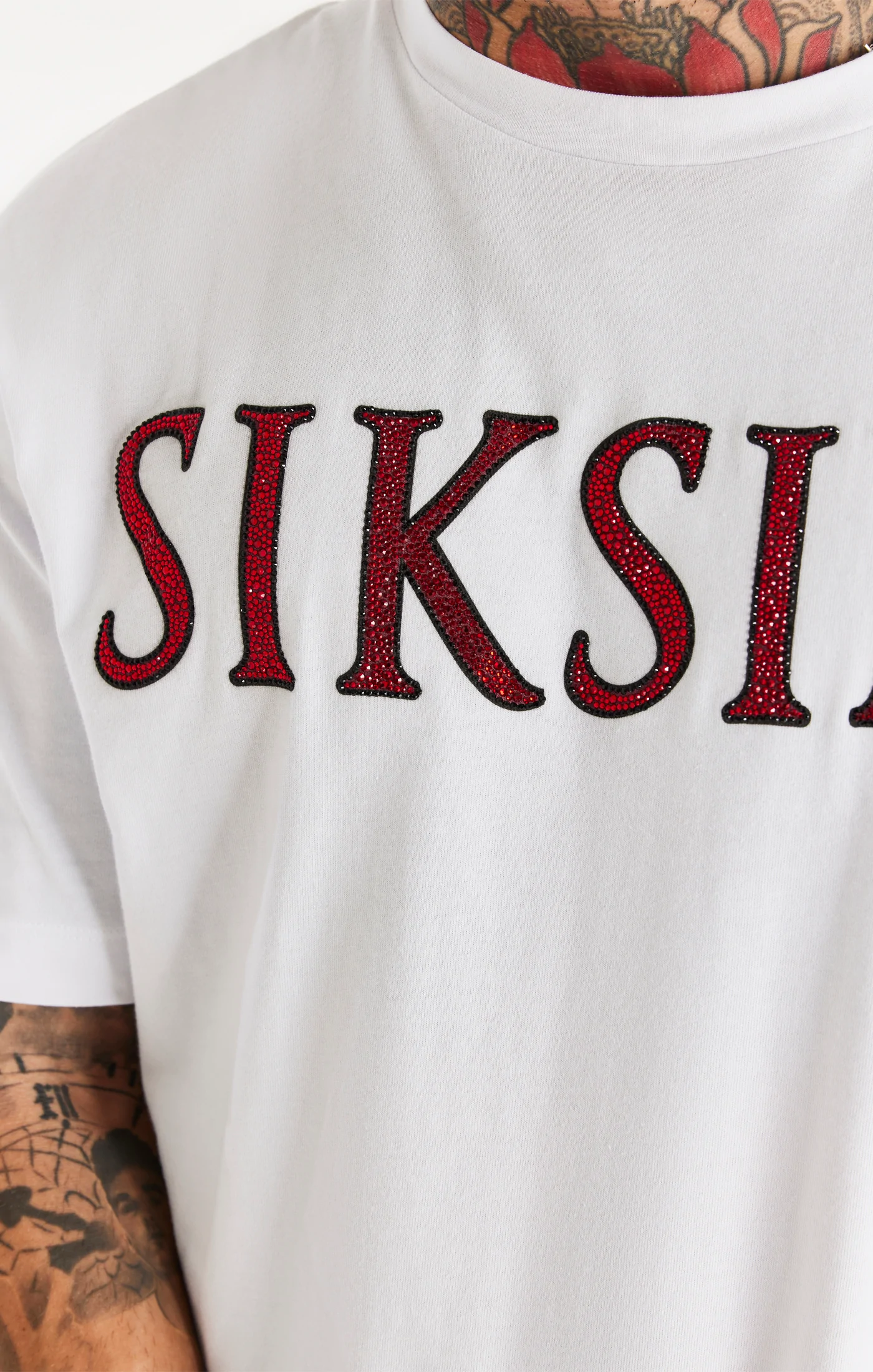 SikSilk White Rhinestone Oversized T-Shirt SS-20894
