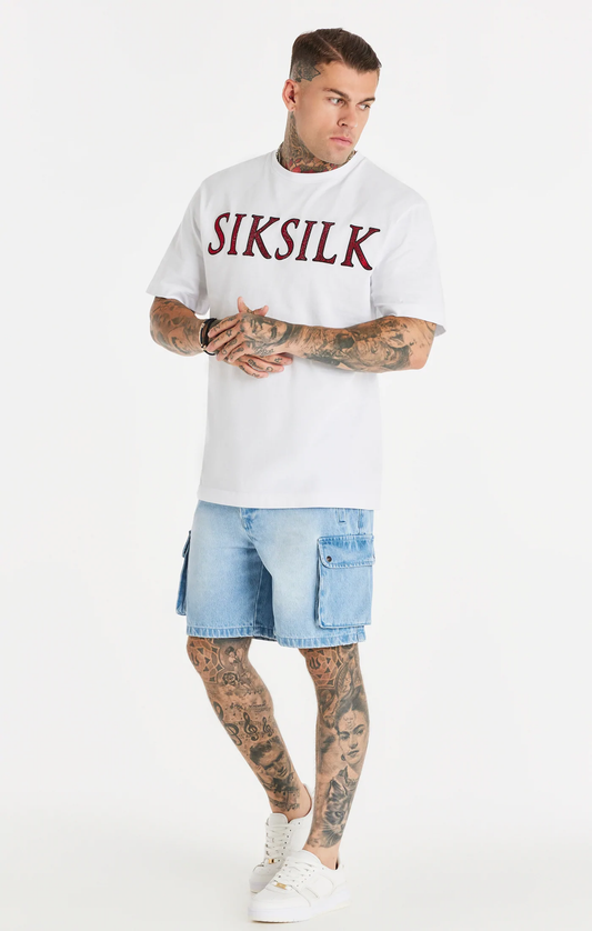 SikSilk White Rhinestone Oversized T-Shirt SS-20894