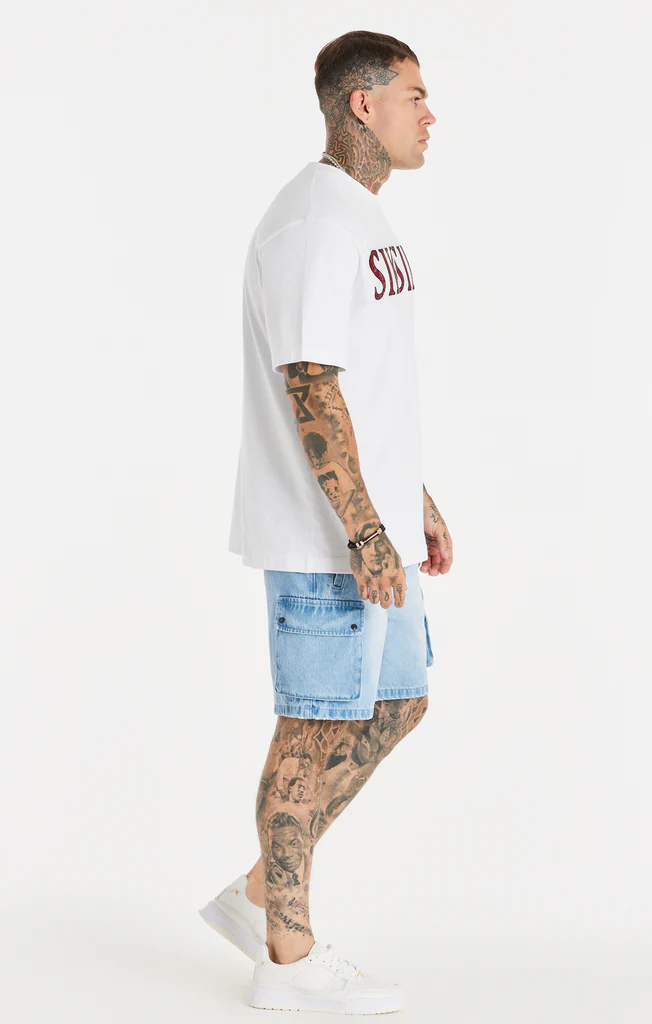 SikSilk White Rhinestone Oversized T-Shirt SS-20894