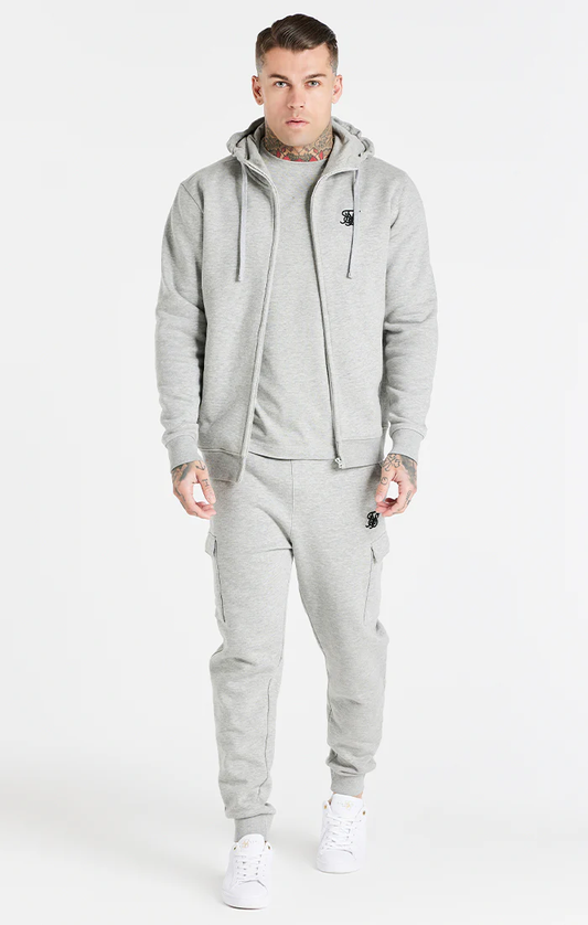 SikSilk Grey Marl Essential Zip Through Funnel Neck Hoodie SS-20947