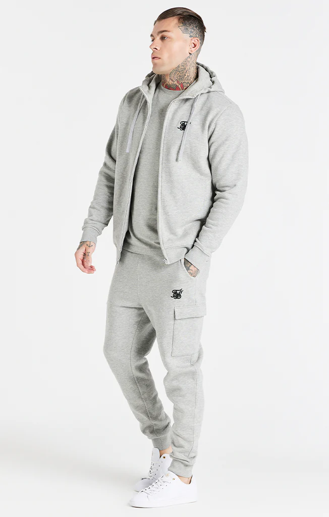 SikSilk Grey Marl Essential Zip Through Funnel Neck Hoodie SS-20947
