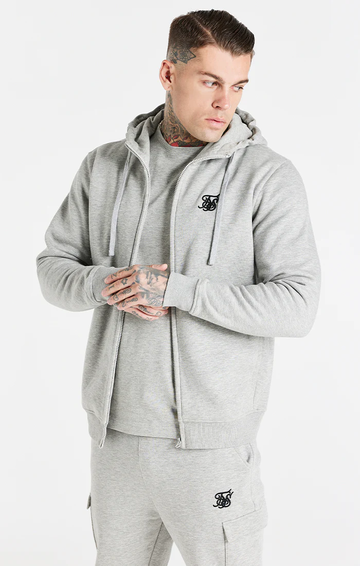 SikSilk Grey Marl Essential Zip Through Funnel Neck Hoodie SS-20947