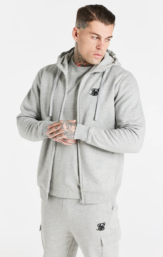 SikSilk Grey Marl Essential Zip Through Funnel Neck Hoodie SS-20947