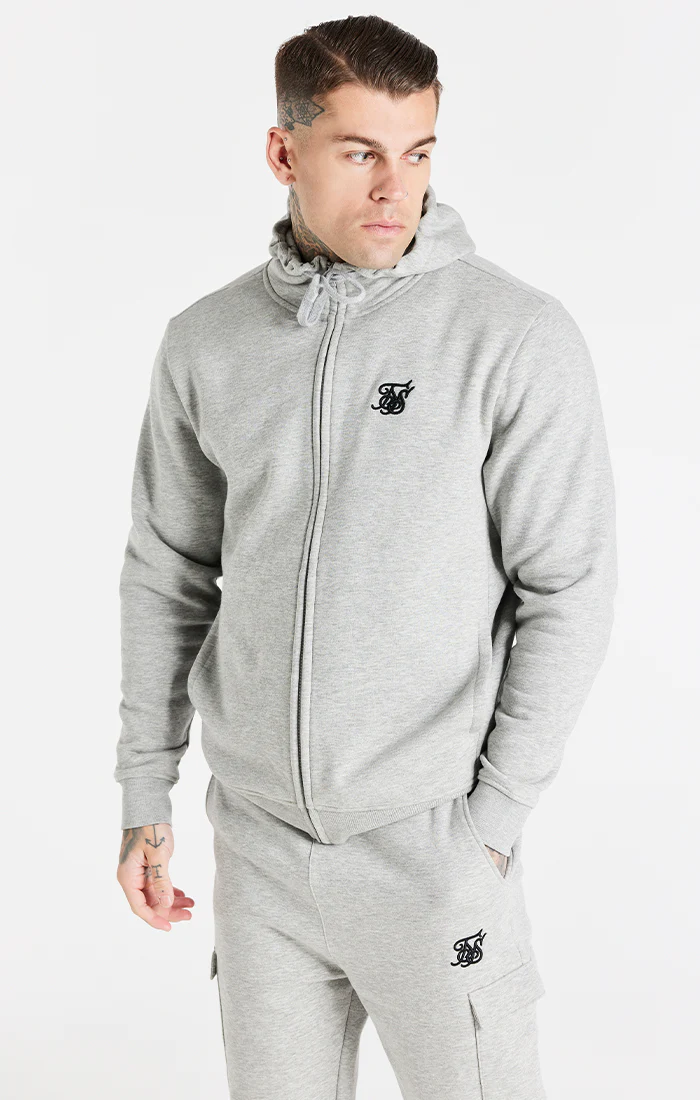 SikSilk Grey Marl Essential Zip Through Funnel Neck Hoodie SS-20947