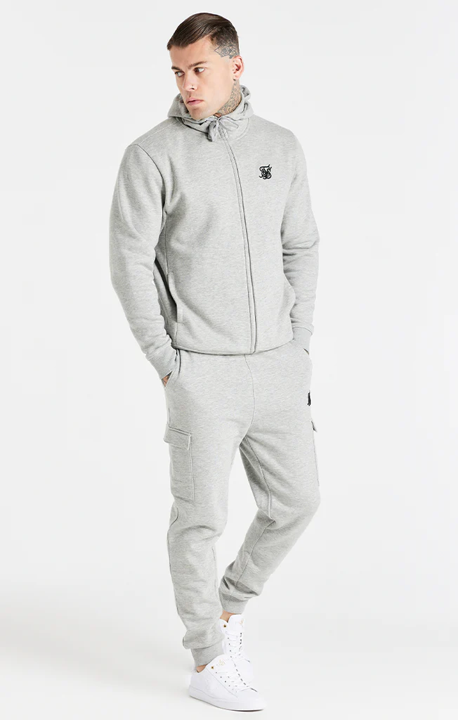 SikSilk Grey Marl Essential Zip Through Funnel Neck Hoodie SS-20947