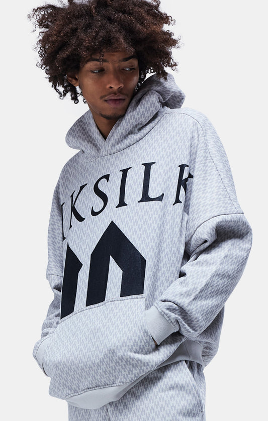 Messi X SikSilk Monogram Print Oversized Hoodie - Grey SS-21001