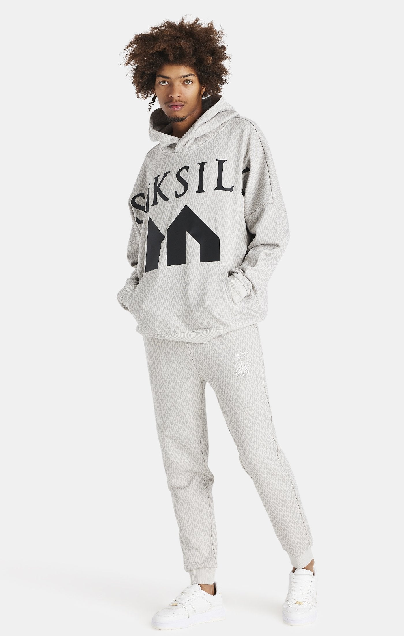 Messi X SikSilk Monogram Print Oversized Hoodie - Grey SS-21001