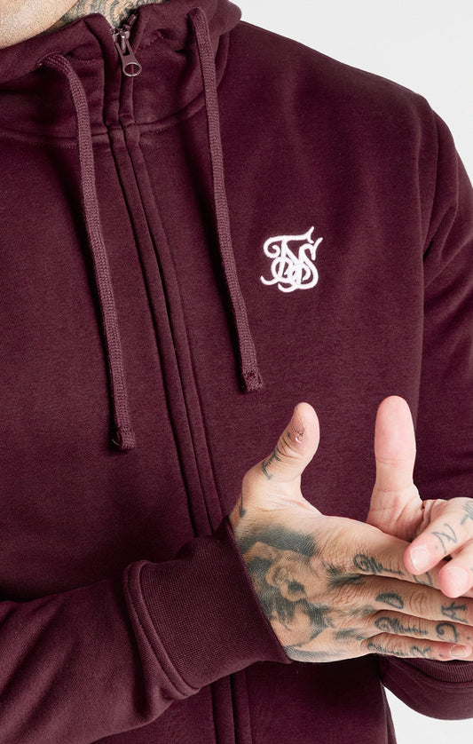 SikSilk Burgundy Essential Zip Through Funnel Neck Hoodie SS-21188