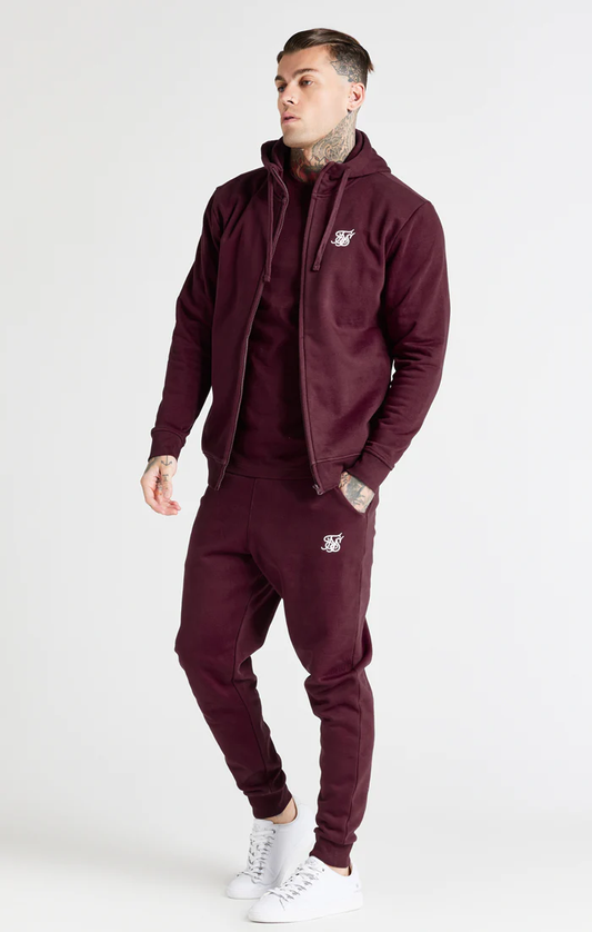 SikSilk Burgundy Essential Zip Through Funnel Neck Hoodie SS-21188