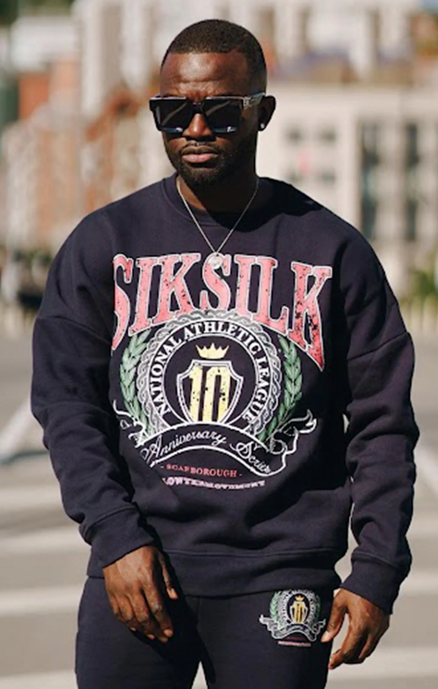 SikSilk Navy Varsity Anniversary Print Sweatshirt SS-22446