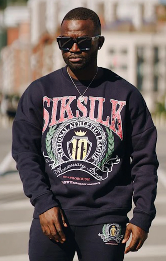 SikSilk Navy Varsity Anniversary Print Sweatshirt SS-22446