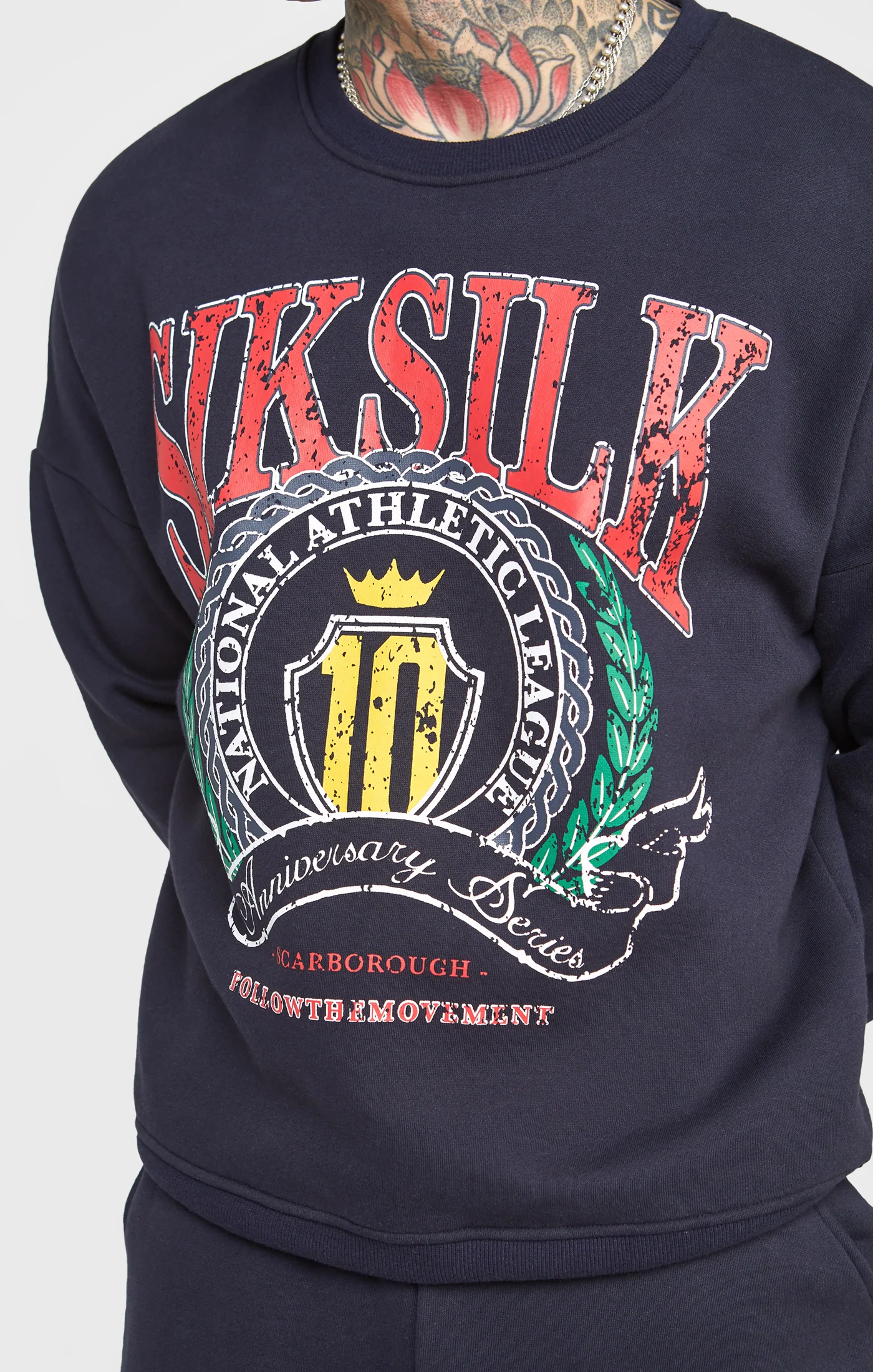 SikSilk Navy Varsity Anniversary Print Sweatshirt SS-22446
