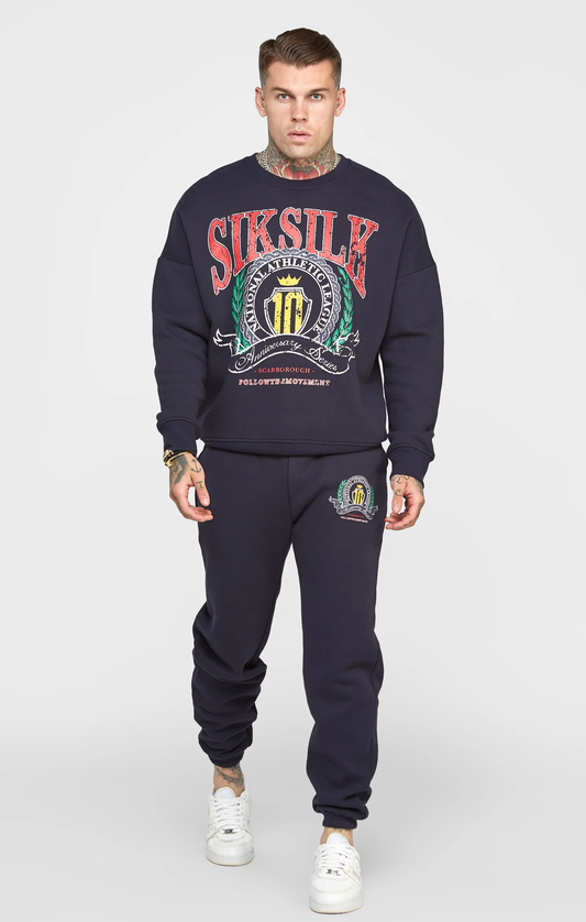 SikSilk Navy Varsity Anniversary Print Sweatshirt SS-22446