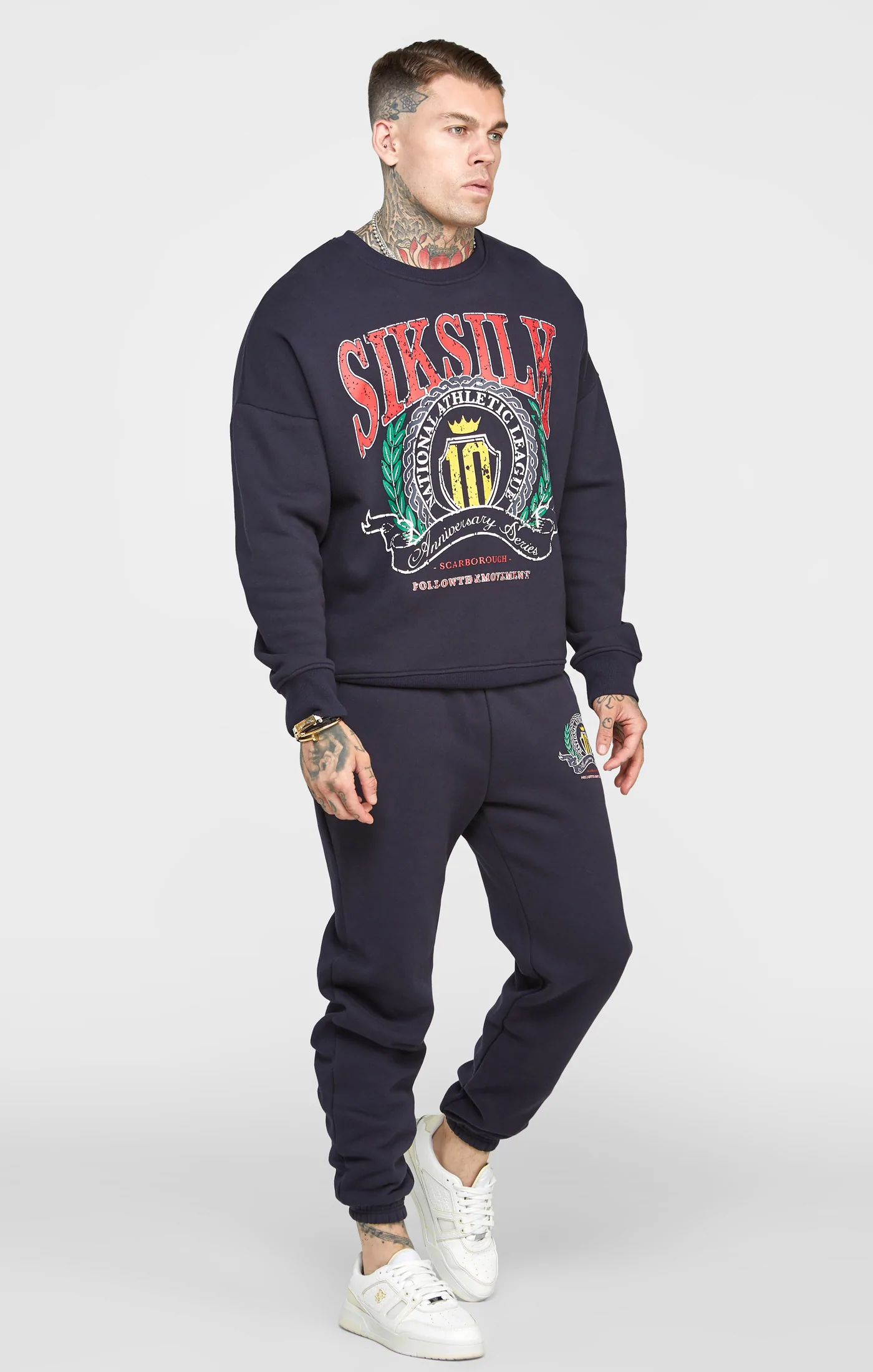 SikSilk Navy Varsity Anniversary Print Sweatshirt SS-22446