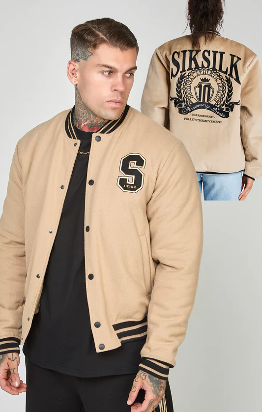 SikSilk Ecru Anniversary Varsity Jacket SS-22467