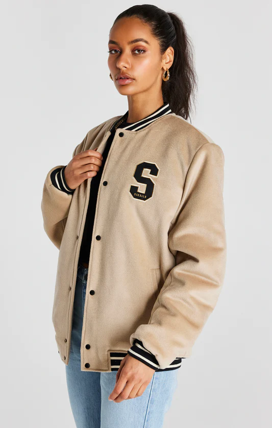 SikSilk Ecru Anniversary Varsity Jacket SS-22467