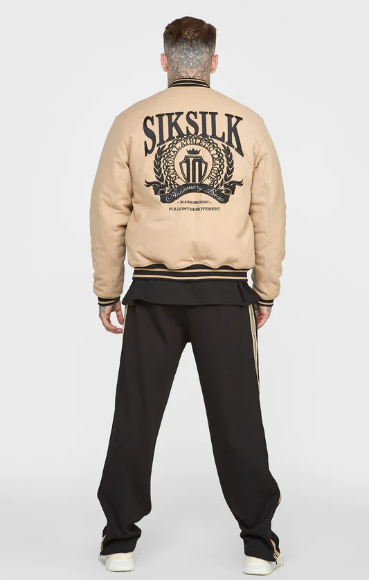 SikSilk Ecru Anniversary Varsity Jacket SS-22467