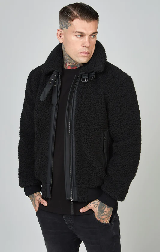 SikSilk Black Faux Fur Bomber Jacket
