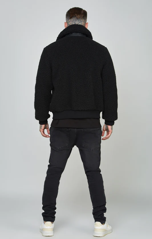 SikSilk Black Faux Fur Bomber Jacket