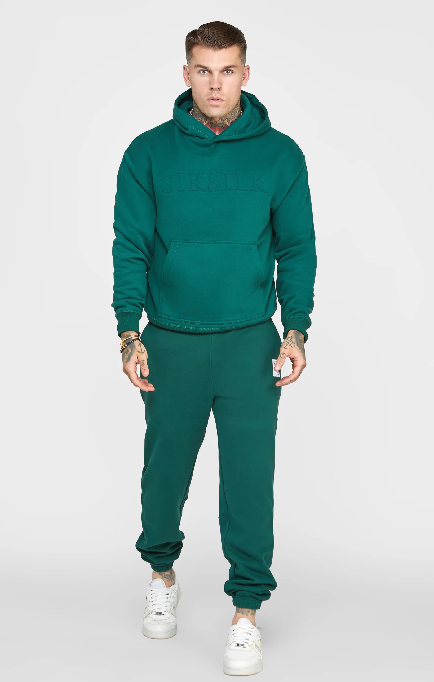 SikSilk Green Embossed Overhead Hoodie SS-22813