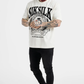 SikSilk Oversized Rhinestone Varsity T-Shirt - Ecru & Black SS-23522