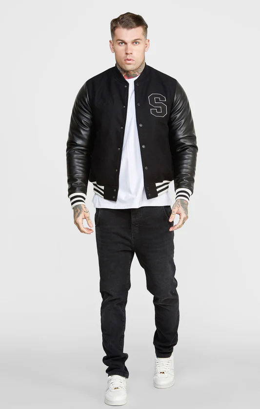 SikSilk Black Varsity Bomber Jacket SS-24046