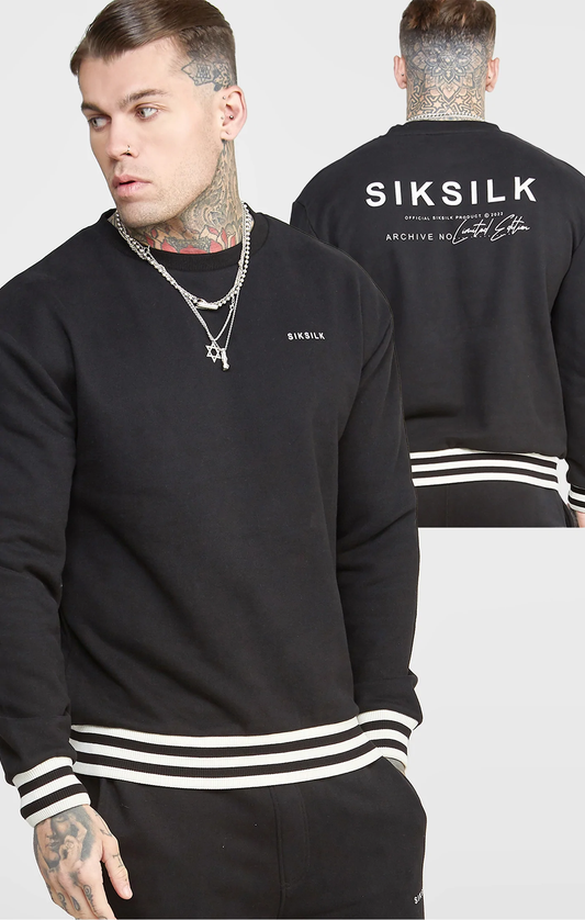 SikSilk Black Oversized Back Logo Sweat SS-24059