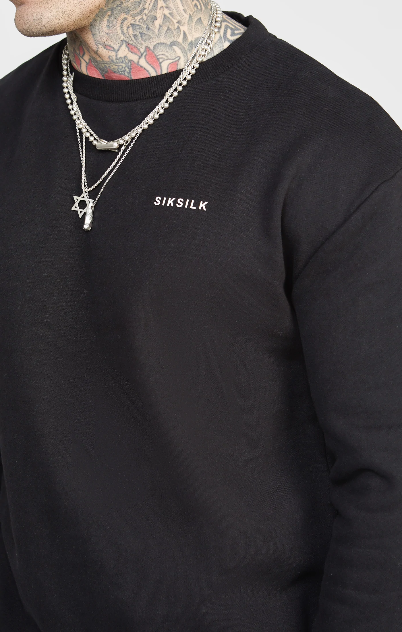 SikSilk Black Oversized Back Logo Sweat SS-24059