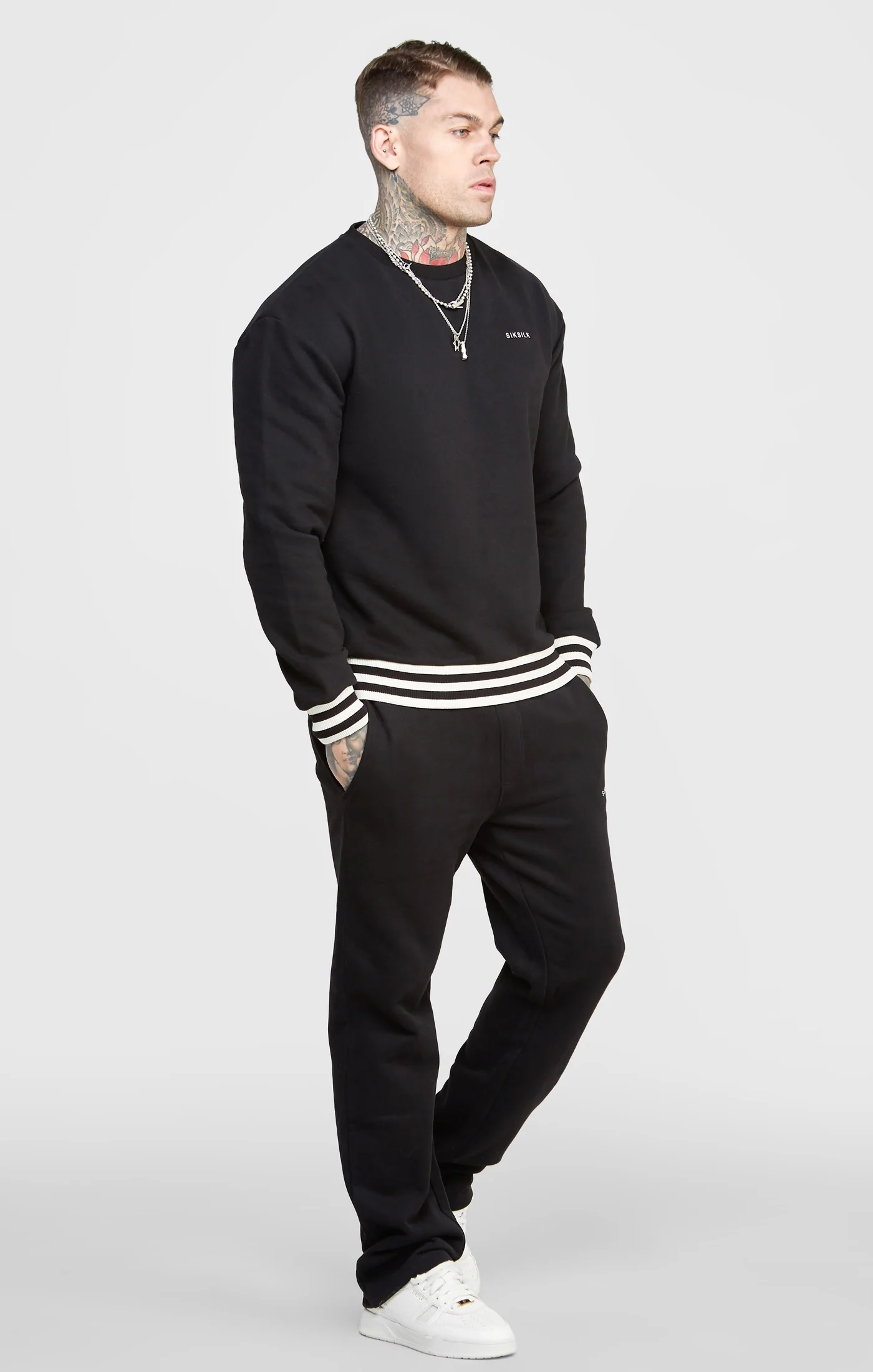 SikSilk Black Oversized Back Logo Sweat SS-24059