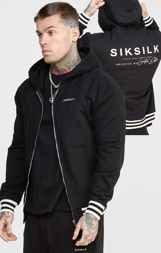 SikSilk Black Back Logo Zip-Thru Hoodie SS-24060