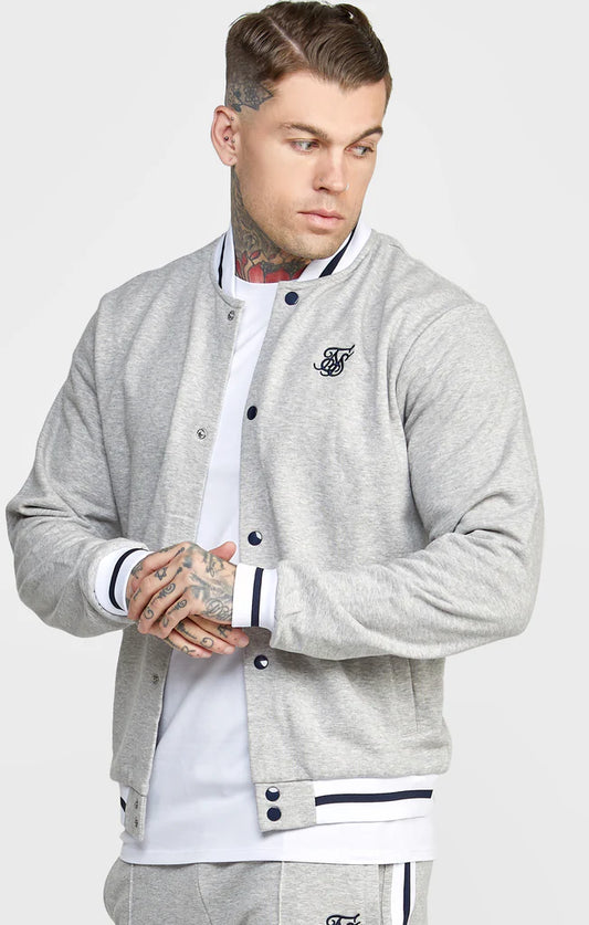 SikSilk Grey Marl Collegiate Logo Varsity Jacket SS-24668