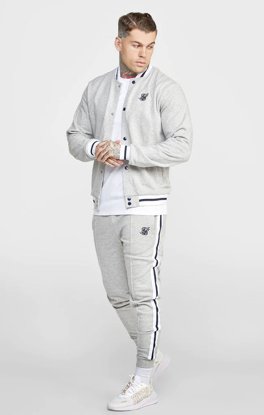 SikSilk Grey Marl Collegiate Logo Varsity Jacket SS-24668
